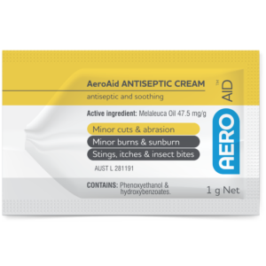 Small rectangular sachet of antiseptic cream 1g