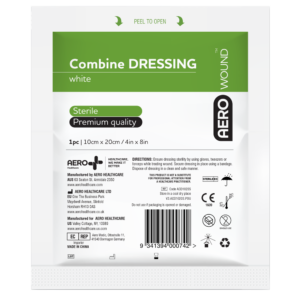 Fabric dressing sealed in green plastic