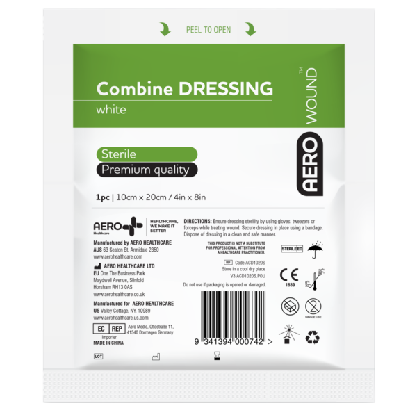 Fabric dressing sealed in green plastic