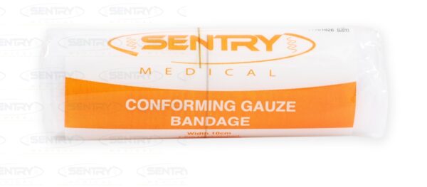 White bandage rolled up in orange plastic