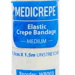 White bandage rolled up and wrapped in clear and blue plastic