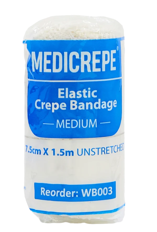 White bandage rolled up and wrapped in clear and blue plastic