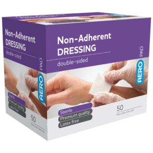 Purple box of non adherent dressings
