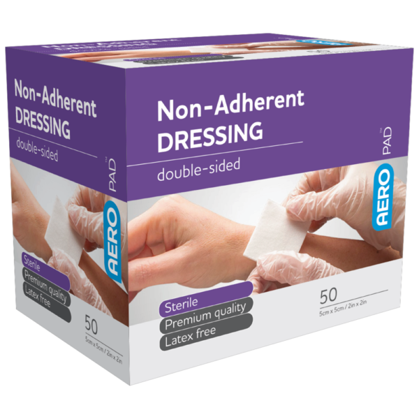 Purple box of non adherent dressings