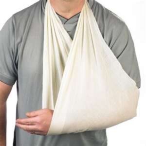 Man wearing triangular bandage